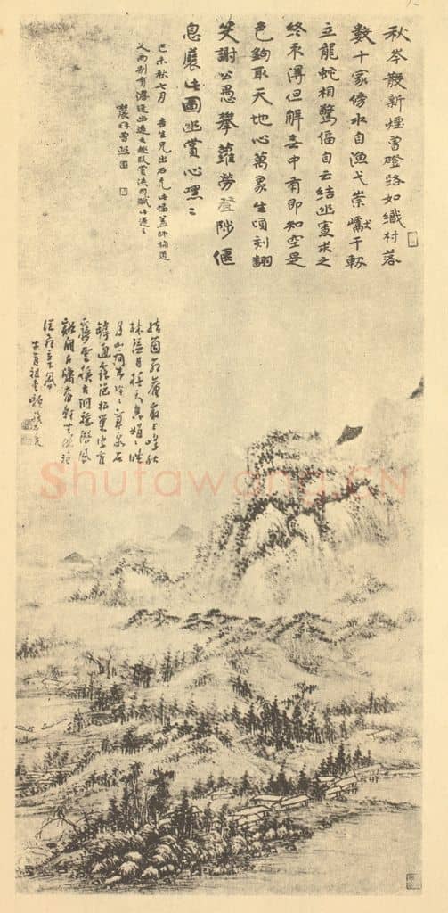 清 髡残《仿梅道人山水》国画作品
