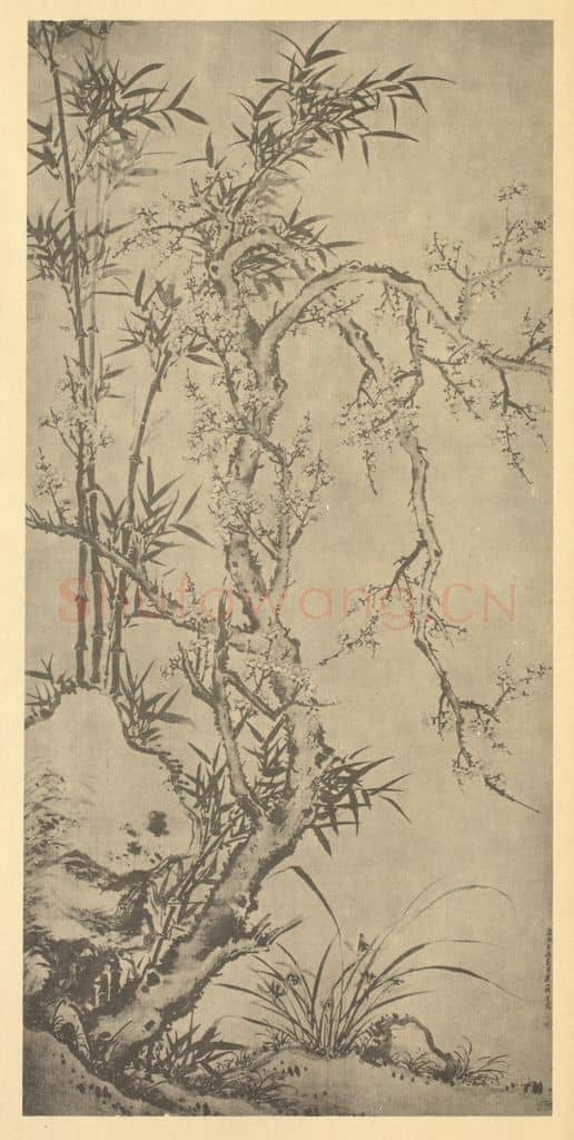 清 杨晋《兰竹梅石》国画作品