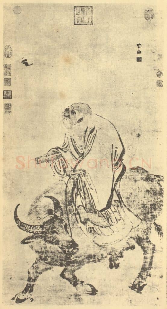 明 张路《老子骑牛图》国画作品