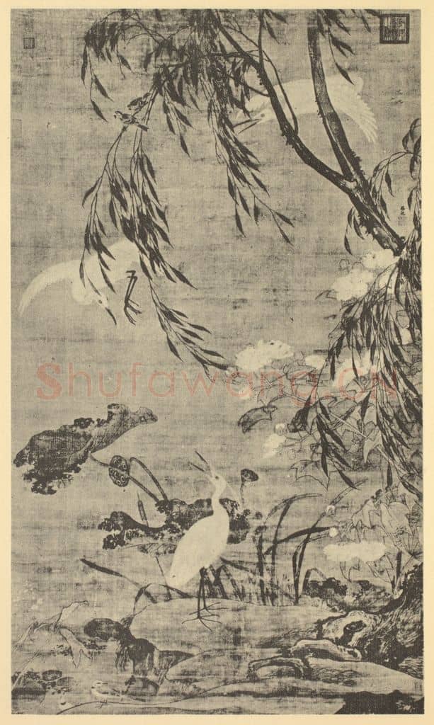 明 吕纪《秋鹭芙蓉图》国画作品