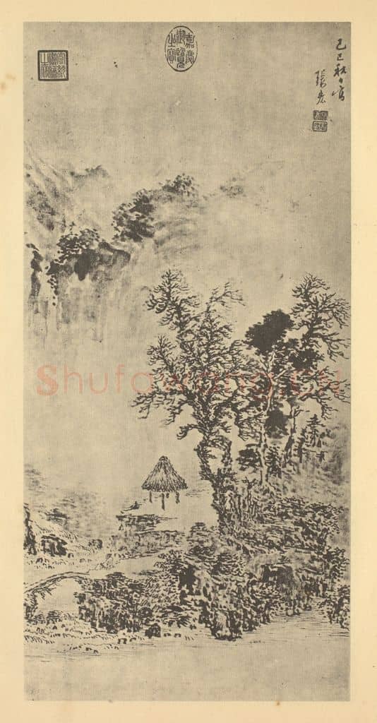 明 张宏《山水轴(一)》国画作品