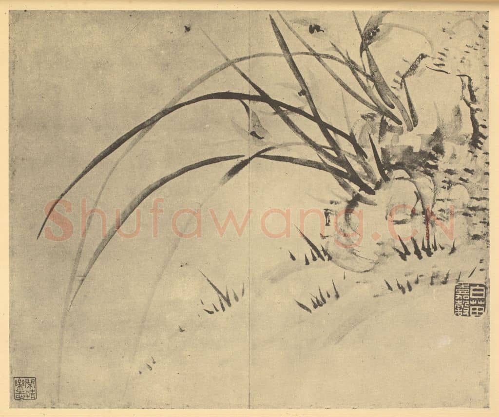 清 张燕昌《兰石》国画作品