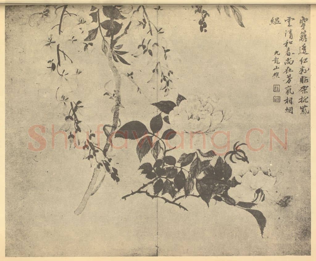 清 邹一桂《蔷薇藤花》国画作品