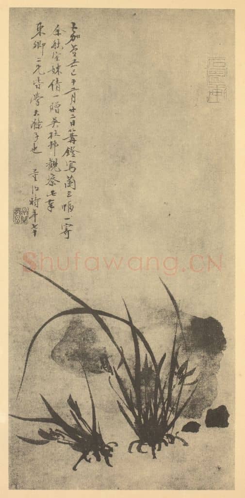 清 董洵《兰石》国画作品