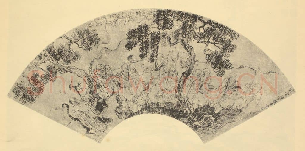 明 唐寅《画十八应真图便面》国画作品