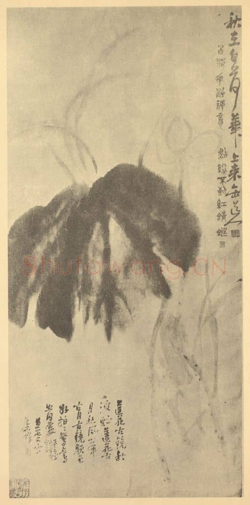 清 吴昌硕《荷花图》国画作品
