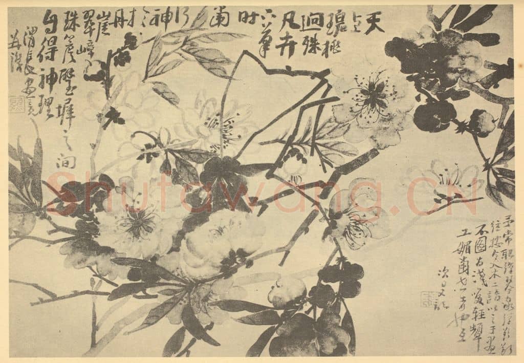 清 任熊《桃花》国画作品