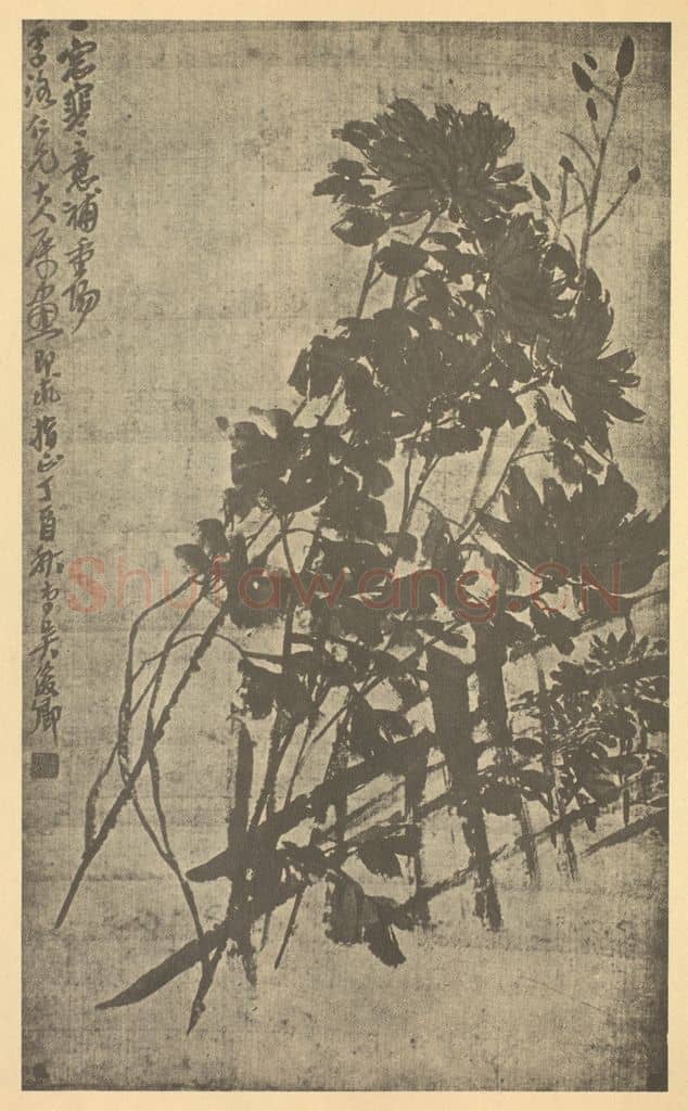 清 吴昌硕《篱菊图》国画作品