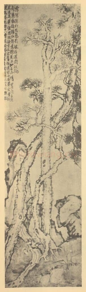 清 李鳝《松石图》国画作品
