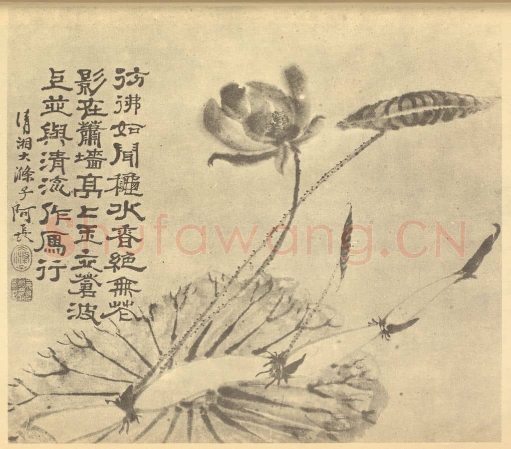 清 道济《荷花图》国画作品