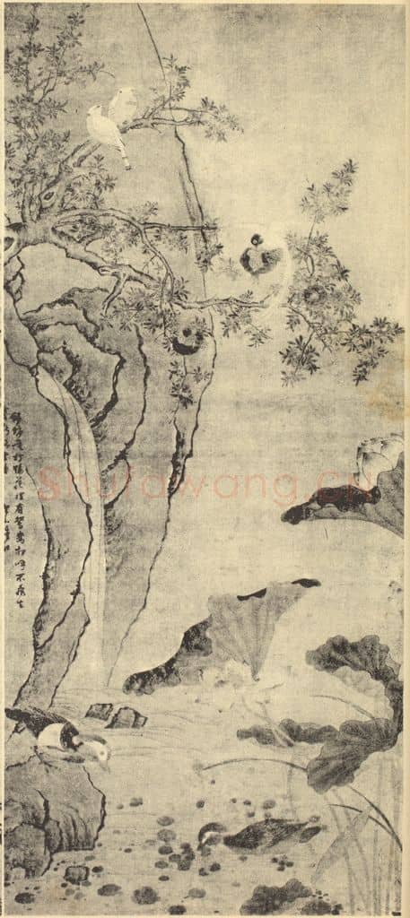 明 陆治《莲塘鸳鸯图》国画作品