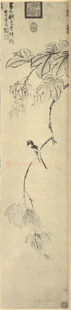 明 蓝瑛《秋老梧桐图》国画作品
