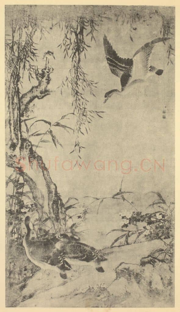 清 沈铨《秋塘芦雁图》国画作品
