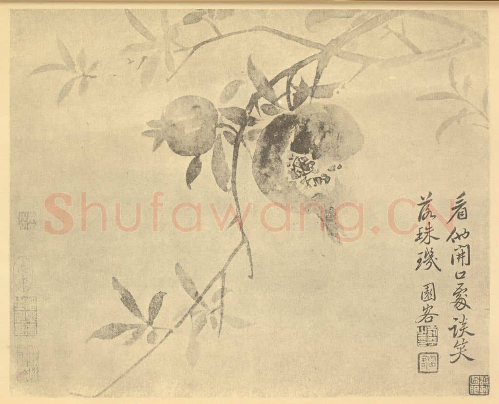 清 恽寿平《石榴》国画作品