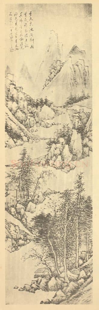 清 朱昂之《仿子久天池赤壁图》国画作品
