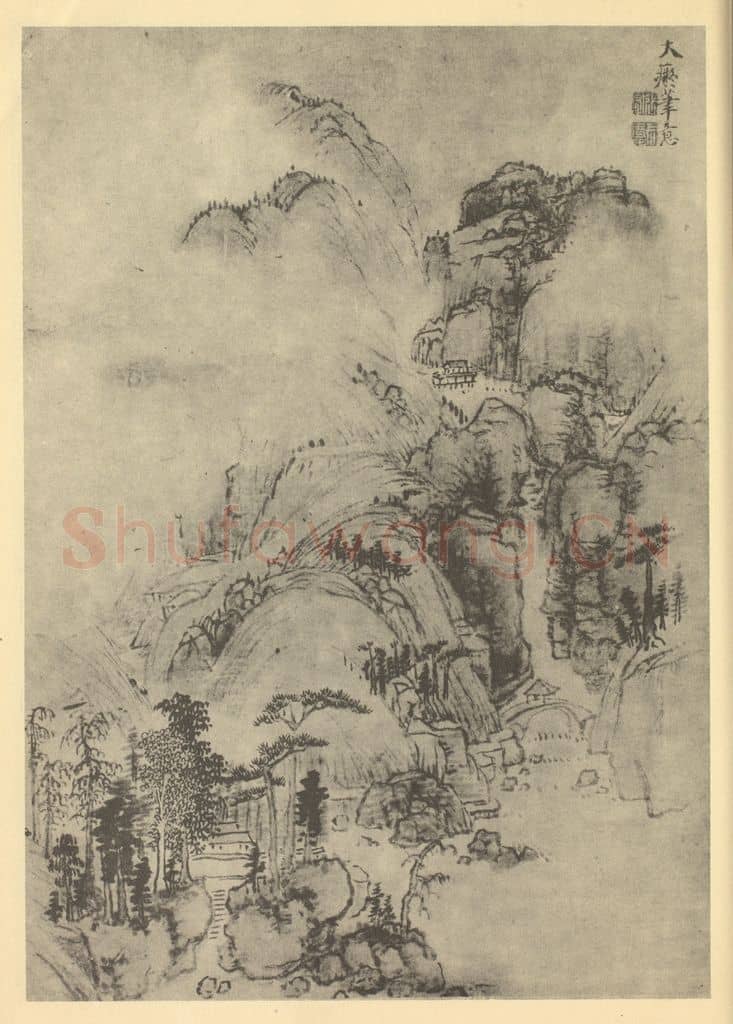 明 张宏《山水图（七）》国画作品