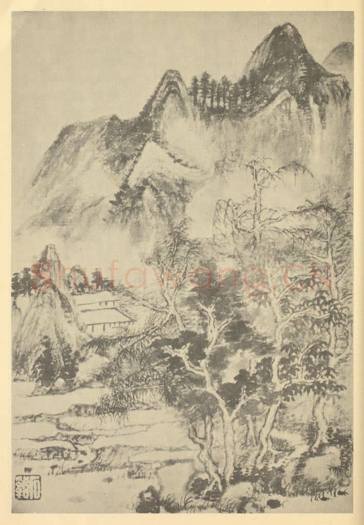 清 髡残《山水图（四）》国画作品
