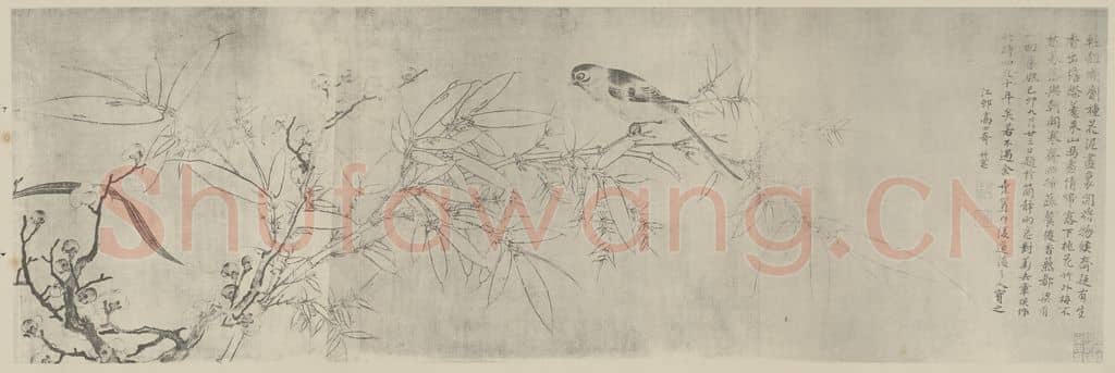 清 陈洪绶《花卉山鸟图卷(一)》国画作品