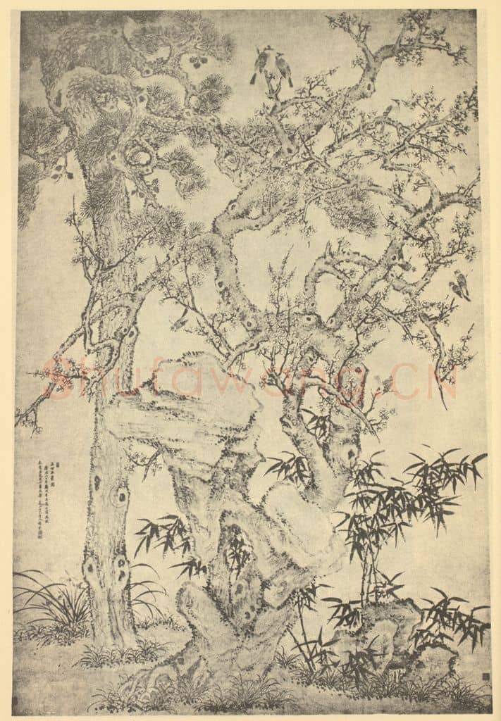 清 杨晋《三公五爵图》国画作品