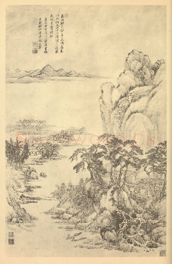 清 王翚《仿巨然秋江渔乐图》国画作品