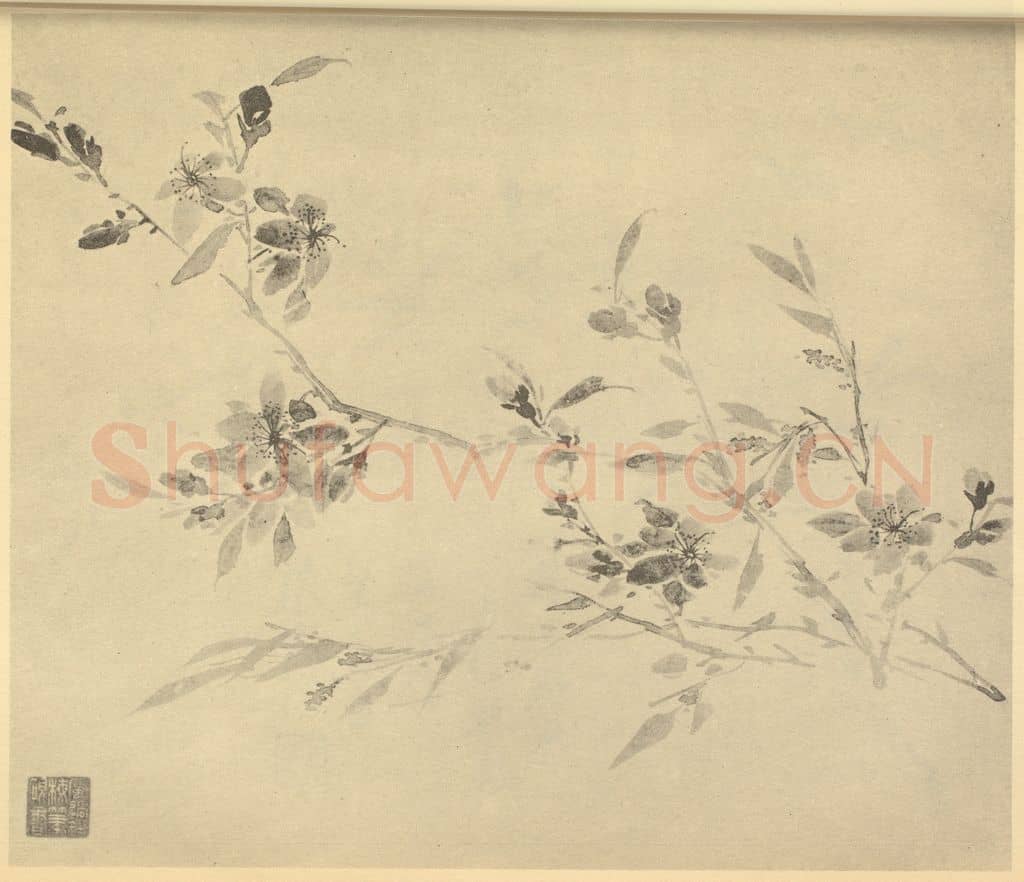 清 尤英《桃花》国画作品