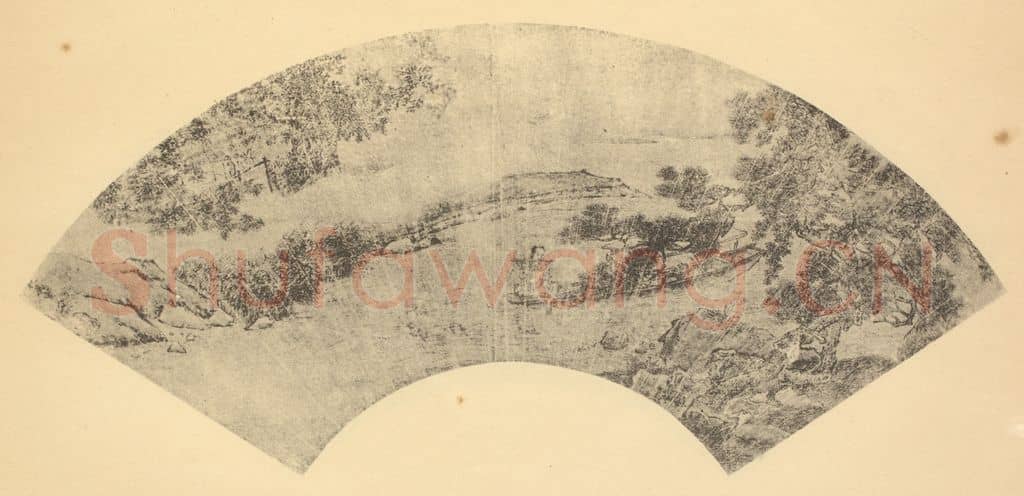明 仇英《山水扇面图(七)》国画作品