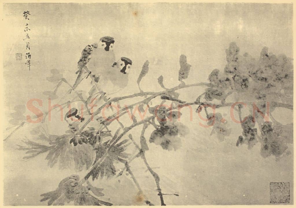 清 任颐《秋雀图》国画作品