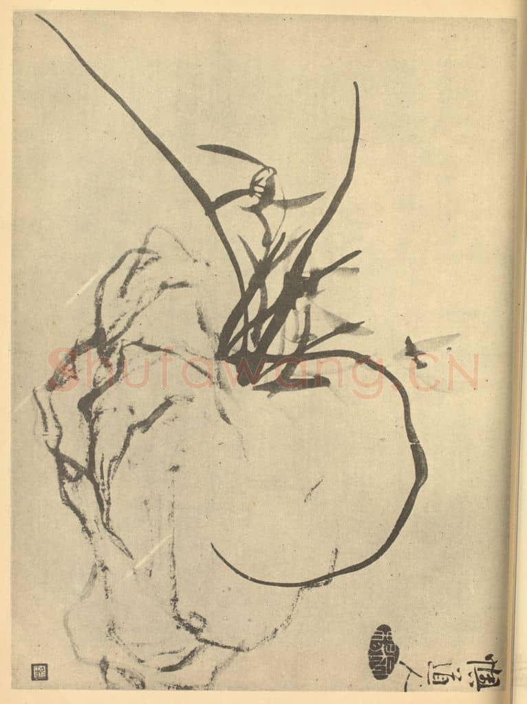 清 李鳝《兰石》国画作品
