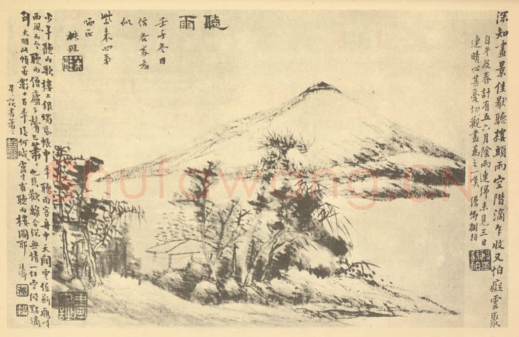 清 王学浩《听雨图》国画作品