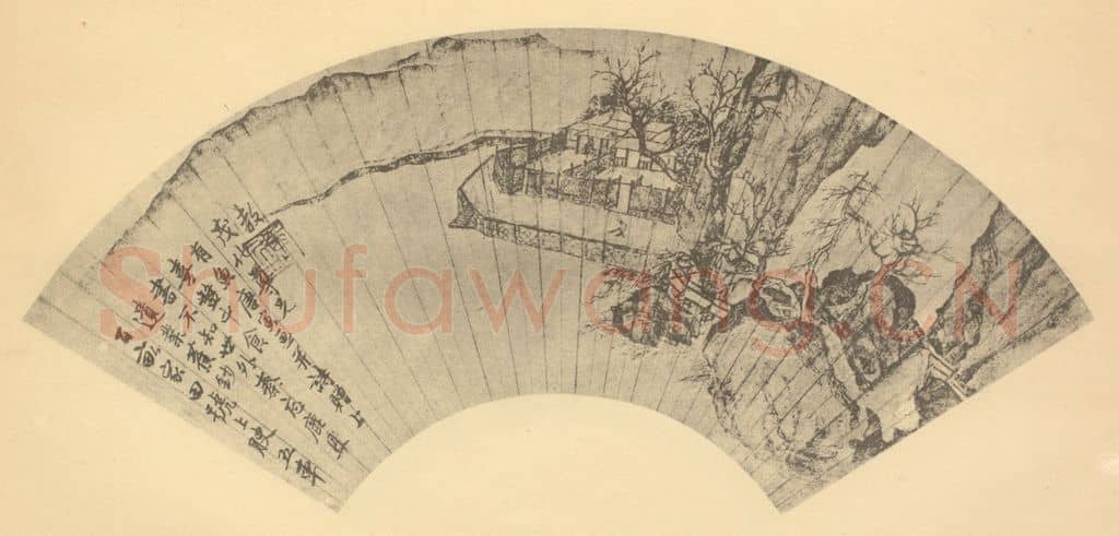 明 唐寅《山水扇面图(二)》国画作品