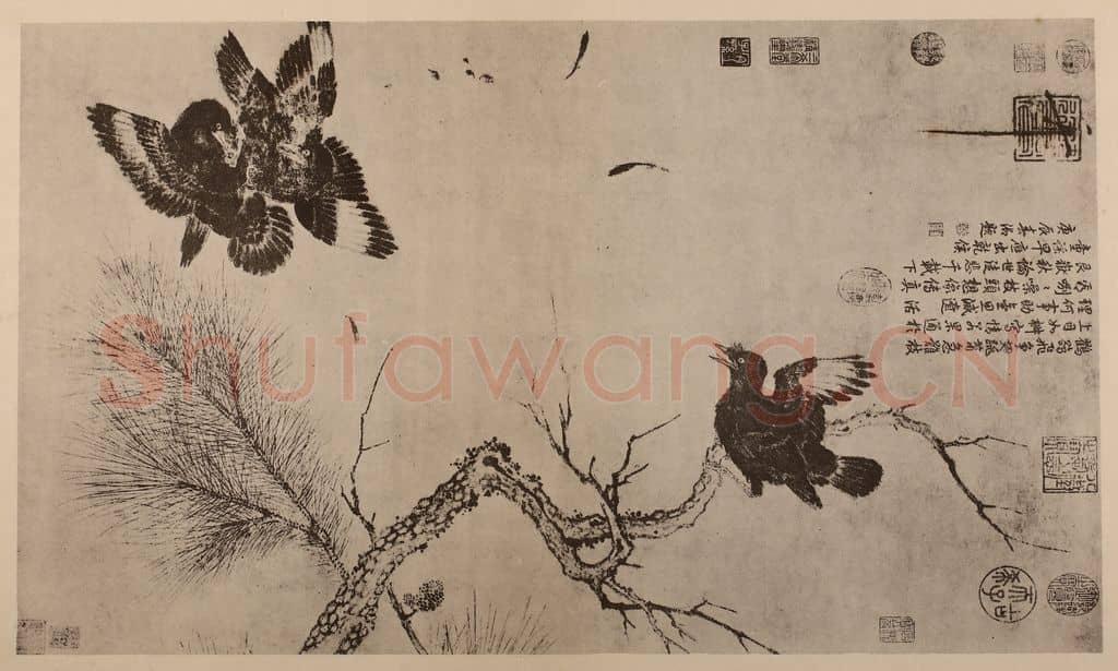 宋 宋徽宗赵佶《鸜鹆图轴》国画作品