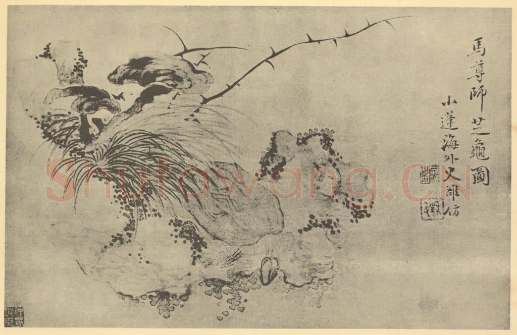 清 翁雒《芝亀图》国画作品