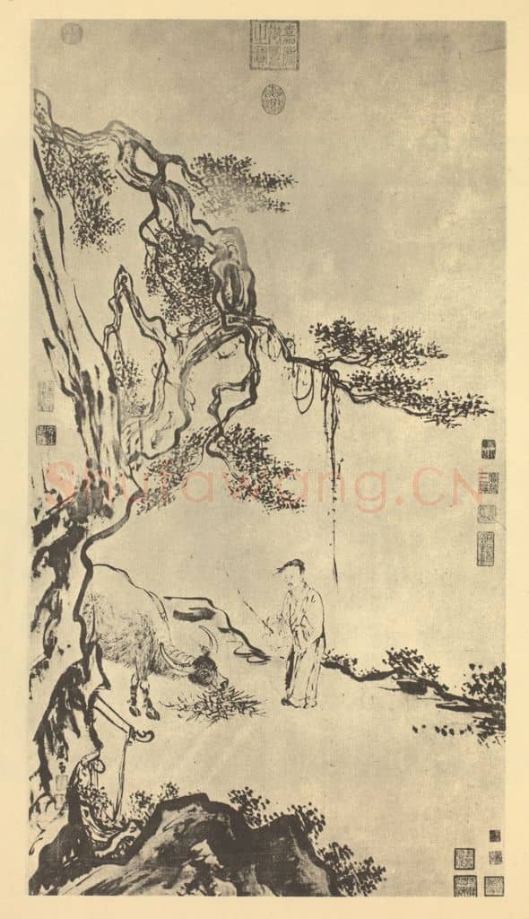 明 周臣《宁戚饭牛图》国画作品