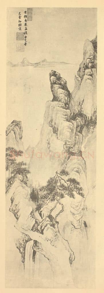 明 张瑞图《晴峦萧寺图》国画作品
