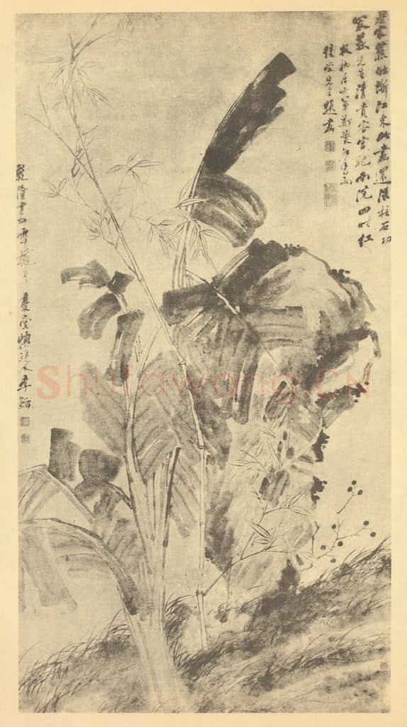清 李鳝《蕉竹图》国画作品