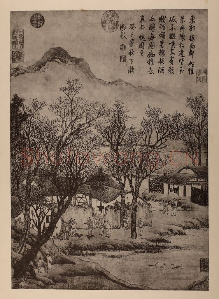 明 周臣《田家闘鸡图轴》国画作品