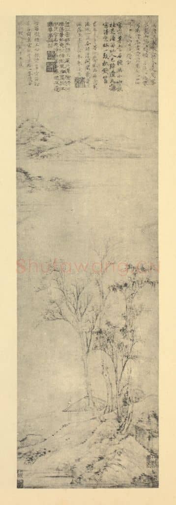 元 倪瓒《山水轴(一)》国画作品