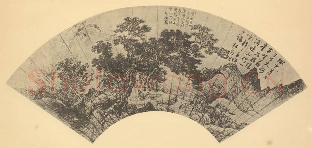 明 唐寅《山水扇面图（六）》国画作品