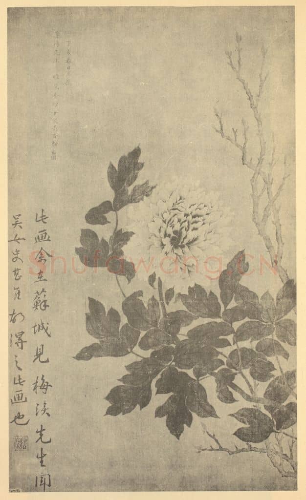 清 吴规臣《牡丹》国画作品