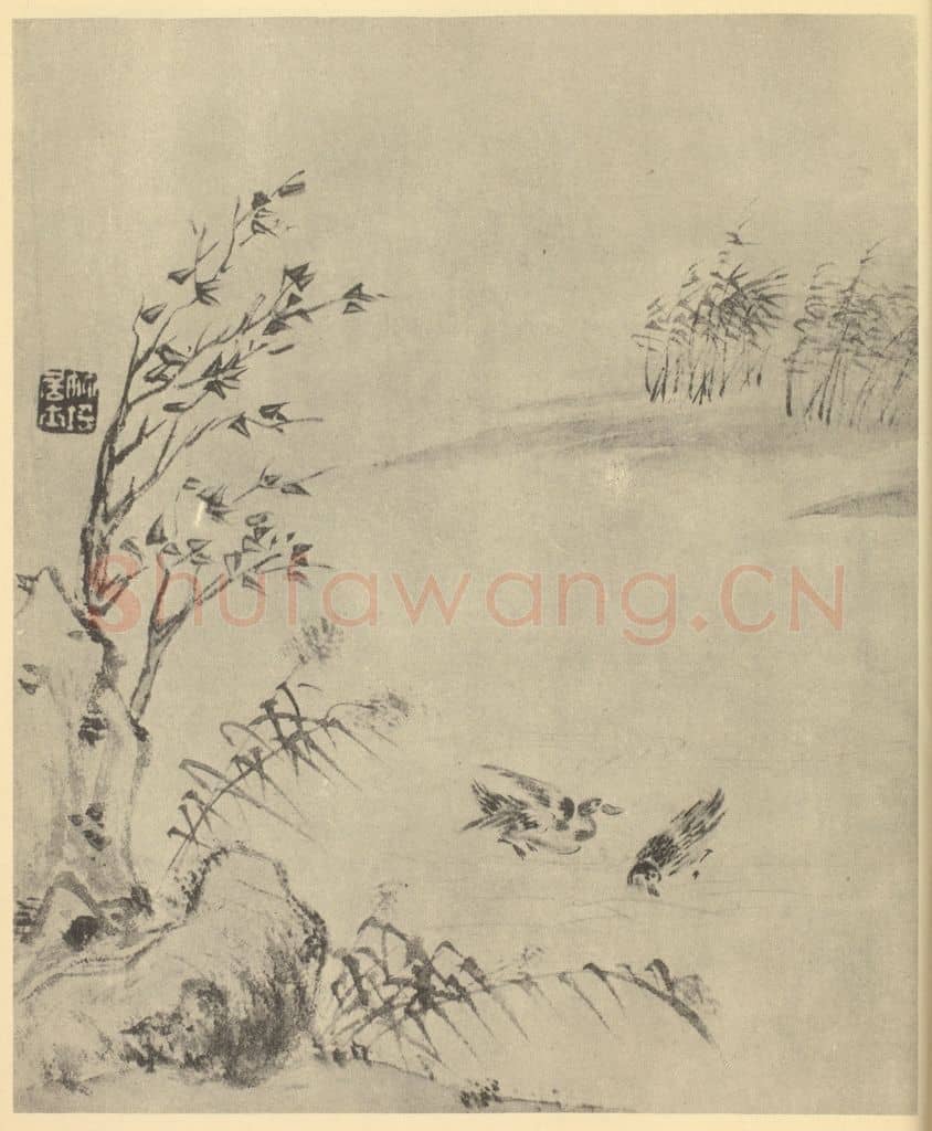 清 汪恭《临池鸭》国画作品