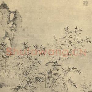 清代 释弘仁国画作品《竹石》摘自 南画大成 卷一