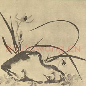 清代 释道济国画作品《兰石》摘自 南画大成 卷一