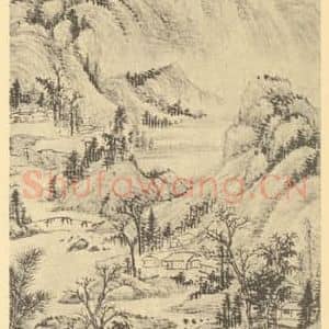 清代 奚冈国画作品《山水轴(一)》摘自 南画大成 卷十