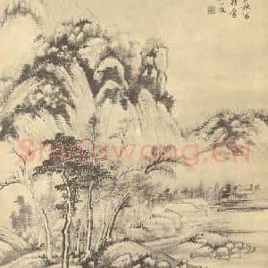 清代 吴伟业国画作品《山水轴(三)》摘自 南画大成 卷十