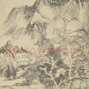 清代 髡残国画作品《山水图(四)》摘自 南画大成 卷十一