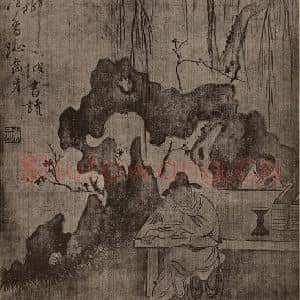 清代 华岩国画作品《梅柳读书图页》摘自 南画大成 卷十四
