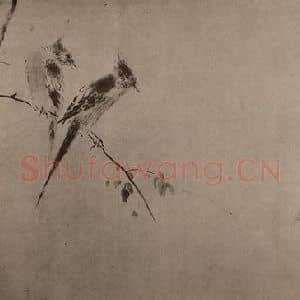 清代 华岩国画作品《双鸟图页》摘自 南画大成 卷十四
