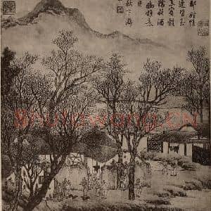 明代 周臣国画作品《田家闘鸡图轴》摘自 南画大成 卷十四