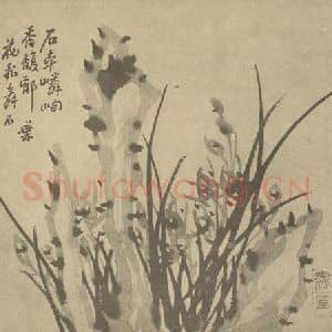 清代 汤燮国画作品《兰石》摘自 南画大成 卷二