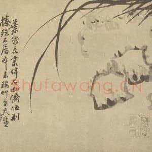 清代 汤燮国画作品《兰石》摘自 南画大成 卷二